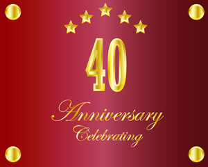 40th Anniversary. Gold numbers. birthday party banner vector