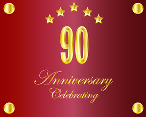 90th Anniversary. Gold numbers. birthday party banner vector