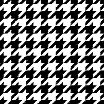 Houndstooth grunge seamless pattern. Repeated houndtooth texture. Black hound tooth on white background. Repeating pepita plaid patern for design prints. Simple abstract plaid dogstooth. Vector