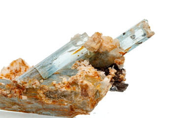 macro mineral stone aquamarine on a white background