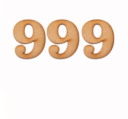 Number 999 - Piece of wood isolated on white background