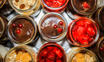 delicious chocolate and strawberry desserts seen from above