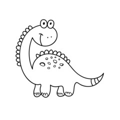 Nice funny doddle dinosaur isolated icon on white background. Vector illustration for coloring book, coloring pages, textile, wallpaper, prints, fabric, clothes for children.