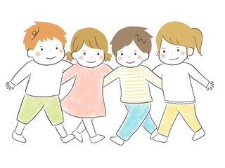 腕を組んで一致団結する子どもたち