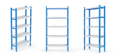 Empty racks on different positions on a white background. 3d illustration