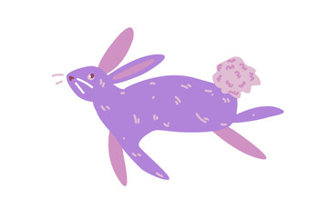 Vector illustration The character is a jumping purple rabbit