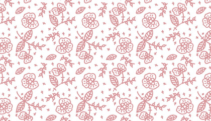 Vector illustration Pattern with pink patterned flowers on a white background
