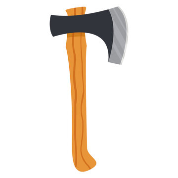 Ax with handle made of wood.Tool for woodworking or lumberjack.Isolated on white background. Vector flat illustration.