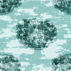  Aegean teal fish linen wash coastal background. Summer rustic beach cottage style fabric swatches. Under the sea life tropical fishes material. 2 tone turquoise batik textile seamless pattern.