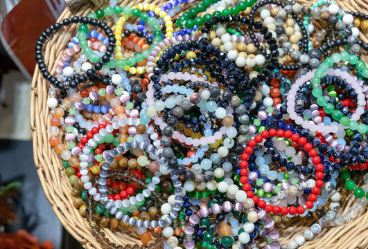 Bracelets made of natural semi-precious stones. Gemstone jewelry.