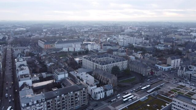 Stunning Aerial View of Saint Brieuc in France on a cloudy day during Rush Hour