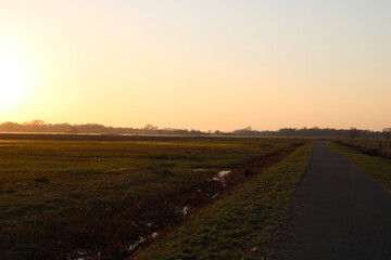 Frühling in den Borgfelder Wümmewiesen in Bremen (spring time in the Borgfelder meadows in Bremen, Germany) | Überschwemmte Wiesen am Abend (Flooded meadows in the evening)
