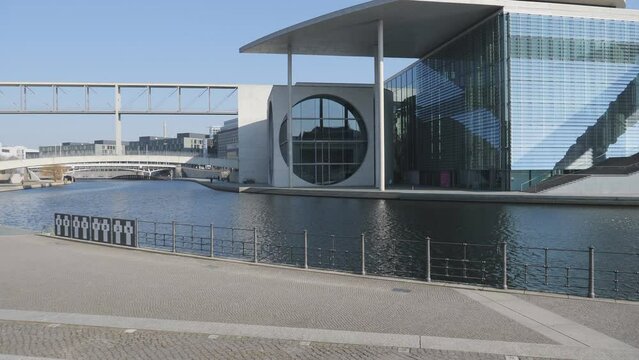 A High Tech Modern Building On The Shore Of The River Spree.