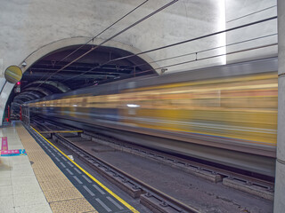 Empty dark subway tunnel - 494583011