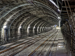 Empty dark subway tunnel - 494583013