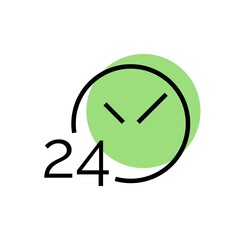 24-7 support black line icon. Service concept. Call, help center, technical support. Flat symbol, sign isolated on white for: illustration, logo, mobile, app, design, web, dev, ui, ux. Vector EPS 10