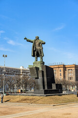 03/22/2022 13:35 pm Russia St. Petersburg Lenin Square near the Finland Station. Monument to Communist leader Vladimir Lenin, founder of the Revolution.