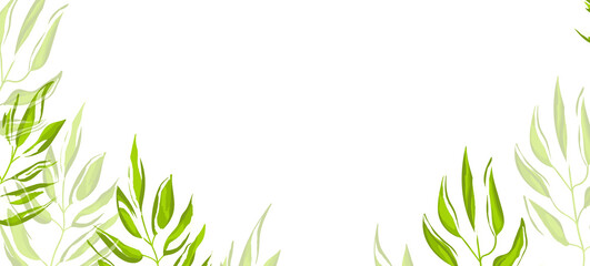 Floral web banner with drawn color exotic leaves. Nature concept design. Modern floral compositions with summer branches. Vector illustration on the theme of ecology, natura, environment