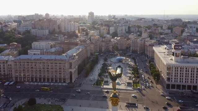 Aerial top view of Independence square in Kiev.