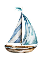 Ship watercolor.ship.children's dreams.dream.clouds, underwater world.Adventure.watercolor set of postcards - 494585001