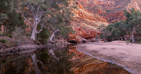 a sunrise panorama in shot of in ormiston gorge in tjoritja-west macdonnell national park of the northern territory