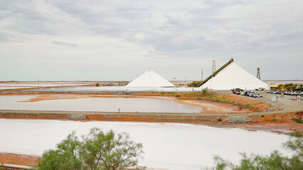 wide view of the salt ponds and stockpile at port hedland