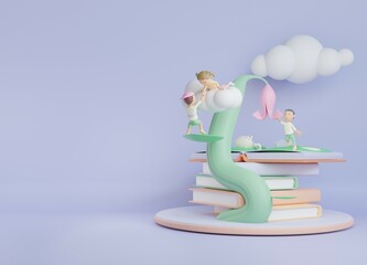 children book illustration background with the child climb 3d Render