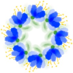 watercolor wreath of blue flowers on a white background