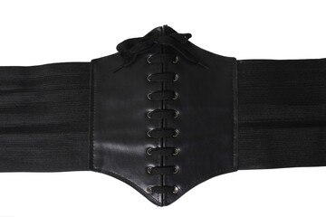 Black Vegan Leather Corset Belt Isolated on White Background