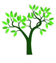 Green Tree with Leaves. Vector outline Illustration.