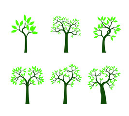 Set Green Trees. Vector outline Illustration.