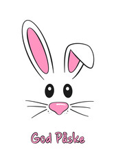Danish text God påske. Happy Easter vector lettering and bunny. Isolated on white background