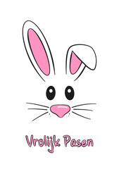 Fototapeta premium Dutch text Vrolijk Pasen. Happy Easter vector lettering and bunny. Isolated on white background