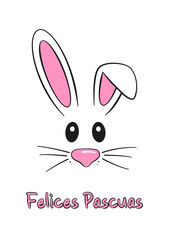 Spanish text Felices Pascuas. Happy Easter vector lettering and bunny. Isolated on white background