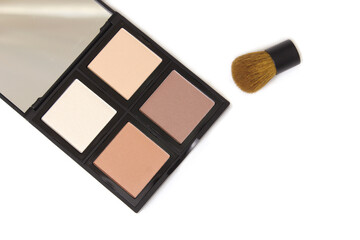 Cosmetic Palette on White Background Contour and Highlighter