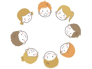 輪になるかわいい子供達のフレーム(顔のみ)