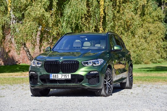 BMW X5 40d xDrive. Luxury car with a powerful (250 kW) six-cylinder engine. Main view. 09-30-2021, Prague, Czech Republic.