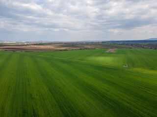 Aerial view of Upper Thracian Plain near town of Parvomay, Plovdiv Region,  Bulgaria