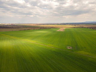 Obraz premium Aerial view of Upper Thracian Plain near town of Parvomay, Plovdiv Region, Bulgaria