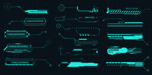 Callouts titles. Callout bar labels, information call box bars and modern digital info. Tech digital info boxes hud templates. Futuristic set advertising communication. Vector illustration