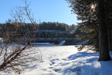 Wide Shot - Bridge Over Frozen Water