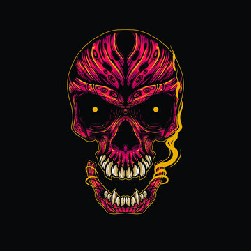 red skull artwork illustration with smoke on mouth