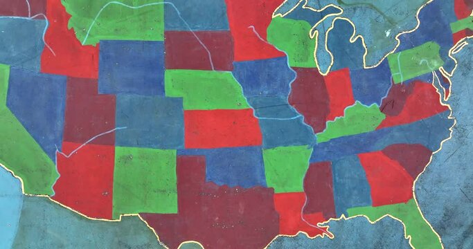 USA map of United States painted on driveway at school playground. Educational tool for student recess.