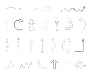 Hand drawn infographic elements on white. Abstract arrows. Line art. Set of different signs. Black and white illustration. Doodles for artworks