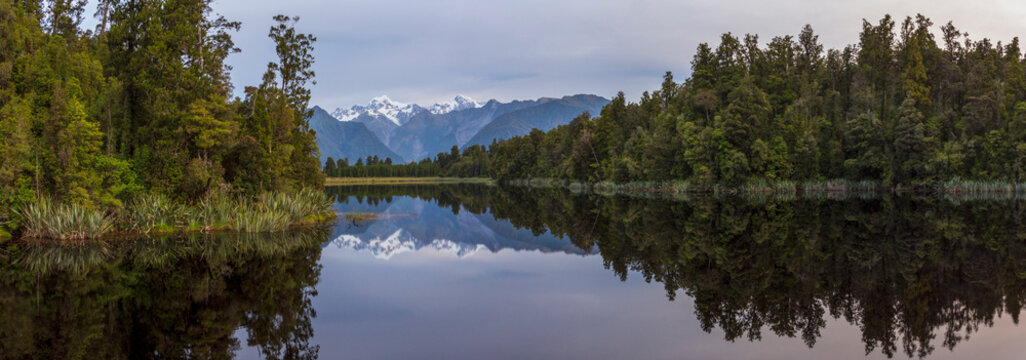 Sunset over Lake Matheson, West Coast, New Zealand