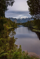 Sunset over Lake Matheson, West Coast, New Zealand