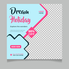 Dream vacation social media post and travel banner design