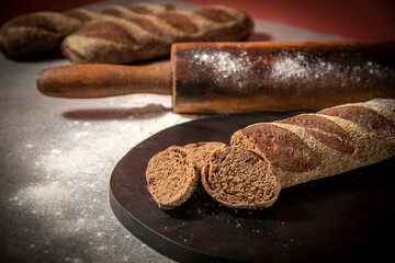 breads with flour on a table