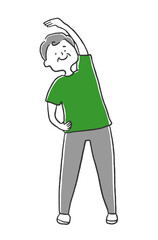 手を上げて体を伸ばすシニア男性