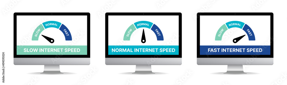 Poster Internet speed on computer screen set. Vector illustration